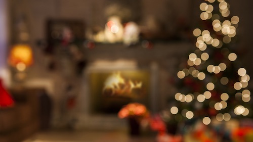 Living room decorated for the holidays