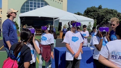 Photo of Presidio Middle School students wearing VR headsets
