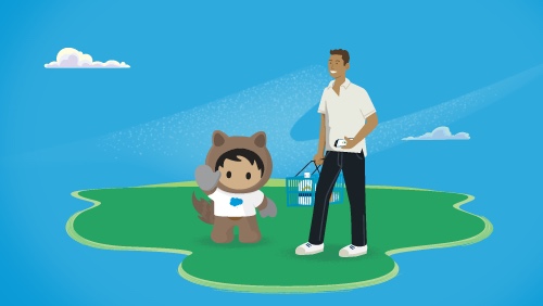 Illustration of Astro and a male shopper