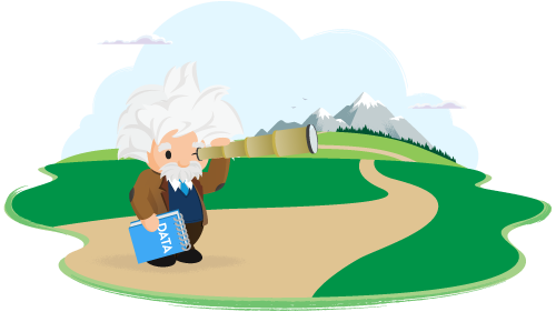 Illustration of Einstein with a notebook and a telescope