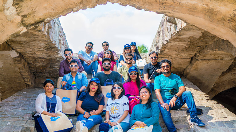 Kranthi on a group vto with salesforce colleagues