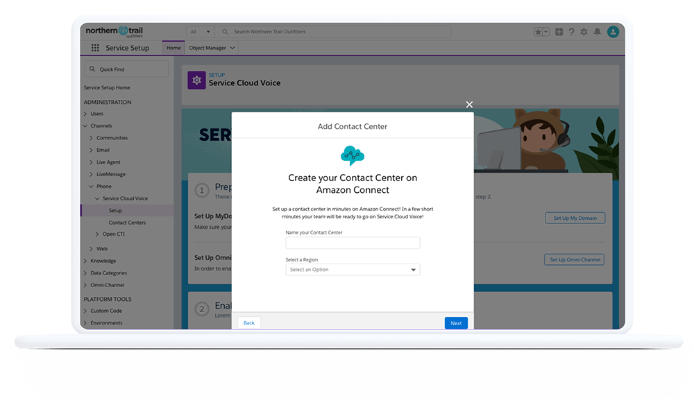 Service Cloud Voice screen displayed in laptop device