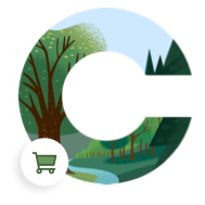 A large "C" containing forest imagery within its borders.