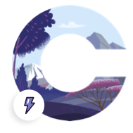 A large "C" containing forest imagery within its borders.