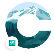 A large "C" containing an image of a snowy mountain within its borders.