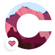 A large "C" containing mountain imagery within its borders.