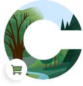 A large "C" containing forest imagery within its borders.