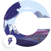 A large "C" containing forest imagery within its borders.