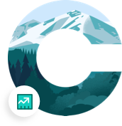 A large "C" containing an image of a snowy mountain within its borders.