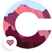 A large "C" containing mountain imagery within its borders.