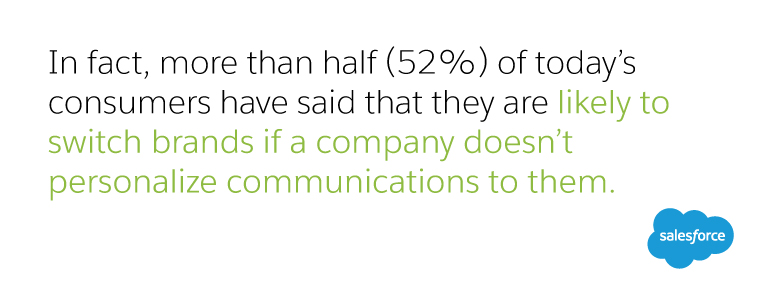 52% of today’s consumers say they are likely to switch brands if a company doesn’t personalize communications