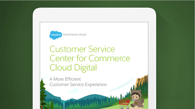 Écran de tablette affichant la fiche technique du centre de relation client pour Commerce Cloud Digital
