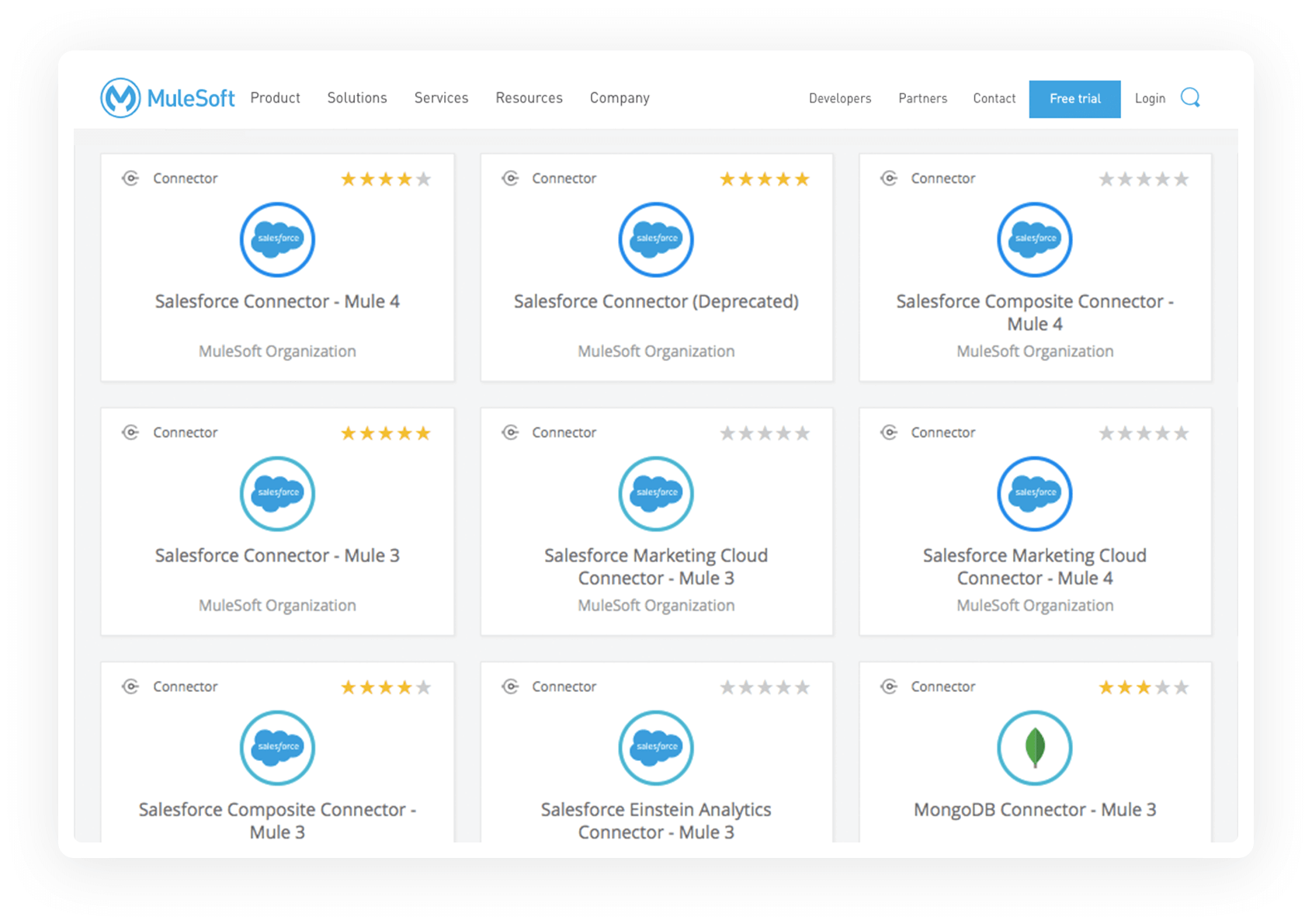 Tablet screen displaying Mulesoft Connector apps