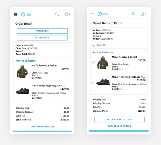 2 smart phones with Lightning Order Management product screens