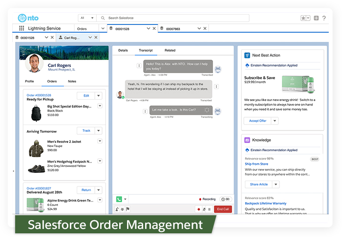 Salesforce Order Managementを示す製品画面