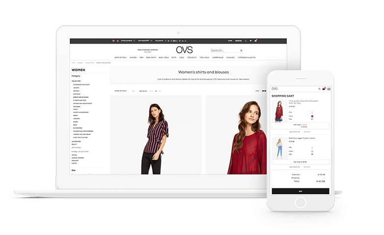 OVS shopping experience displayed on laptop and smartphone screens