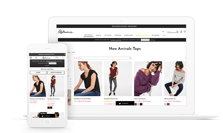 Reitmans ecommerce platform displayed on a smartphone and a laptop screen