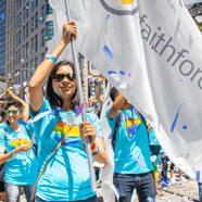 salesforce employees marching in a pride parade
