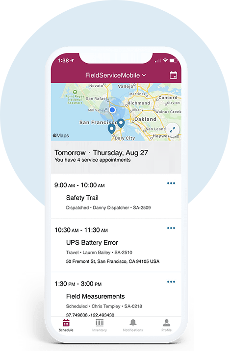 Field Service Lightning running on a mobile device.