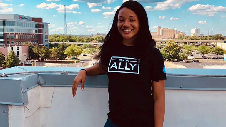 futureforce intern wearing an equality ally shirt