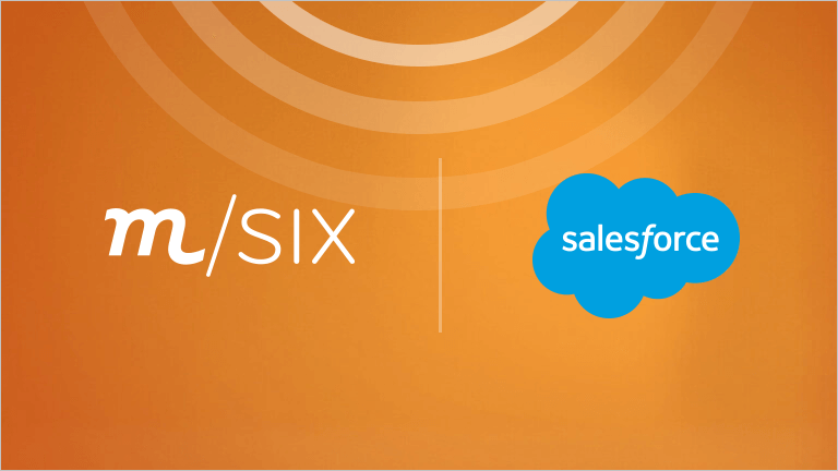 Graphic showing m/six and Salesforce logos