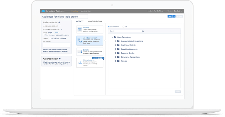 Screencapture showing defining an audience displayed in a laptop device