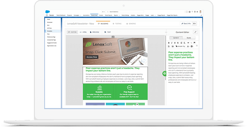 Laptop device displaying image of Pardot newsletter