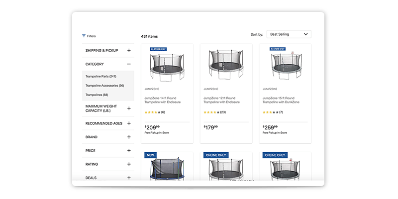 Academy Sports + Outdoors website without a Store Pickup filter