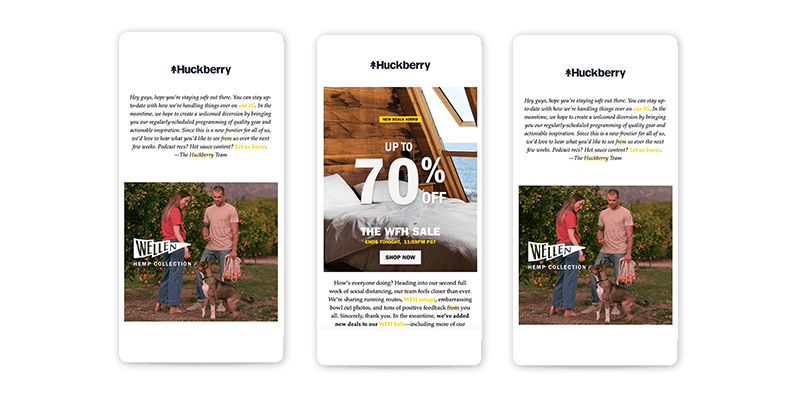 Huckberry email campaign using machine learning to update dynamic content