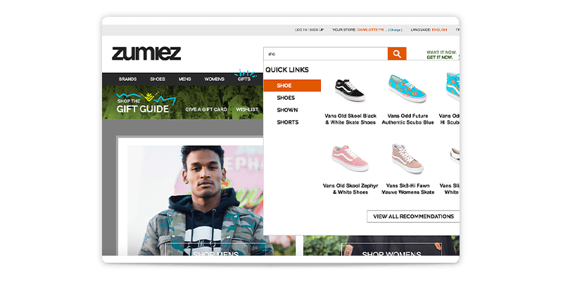 a search bar displaying products based on an individual’s previous engagement