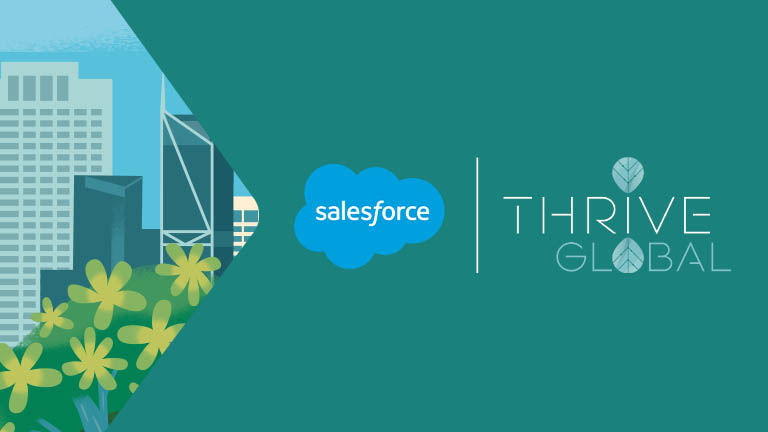 Image that contains Salesforce and Thrive Global logos