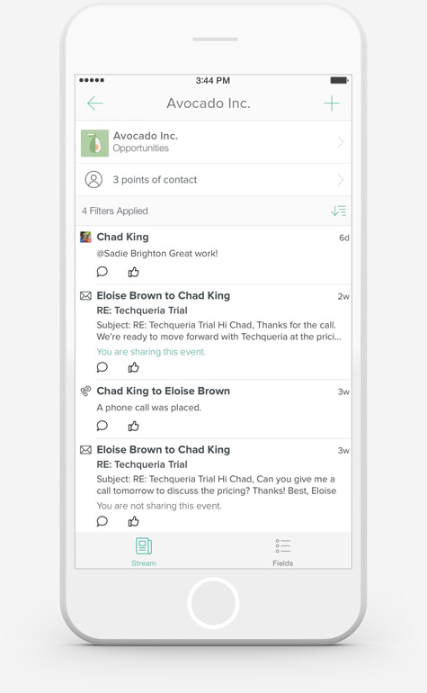smb crm app features by salesforceiq