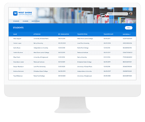 Ejemplo de una aplicación Salesforce Blockchain que muestra los registros de los estudiantes.