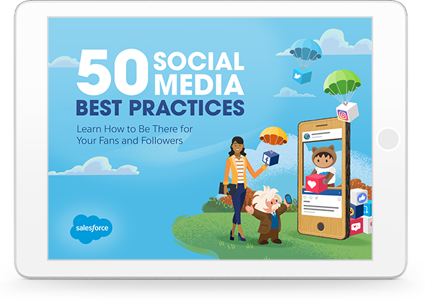 Cover of the 50 social media best practices e-book displayed in a tablet device